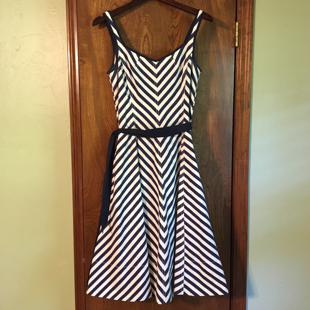 Navy and White Chevron Print Dress